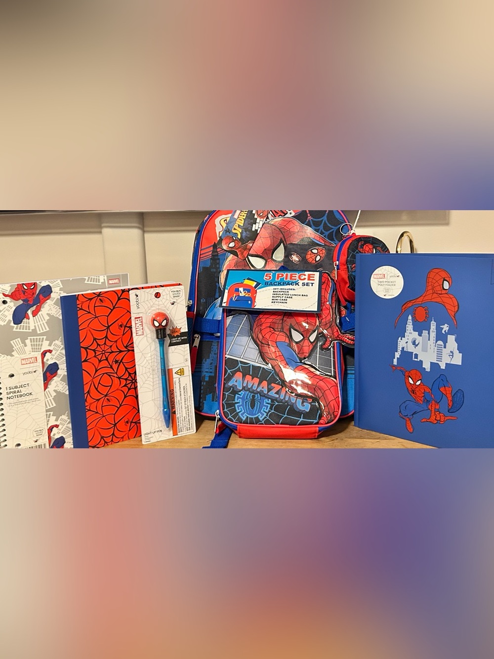Marvel Spider-Man Kids 5-Piece set with lunch bag, and school supply set